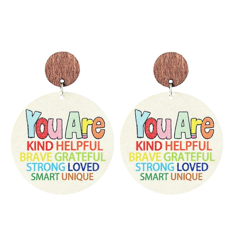 Wholesale Source Teachers Thank Zhou School for Theme Textual Wood Earrings