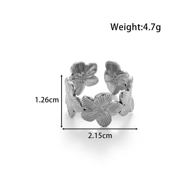 Wholesale  light luxury   titanium steel butterfly flower  opening adjustable ring