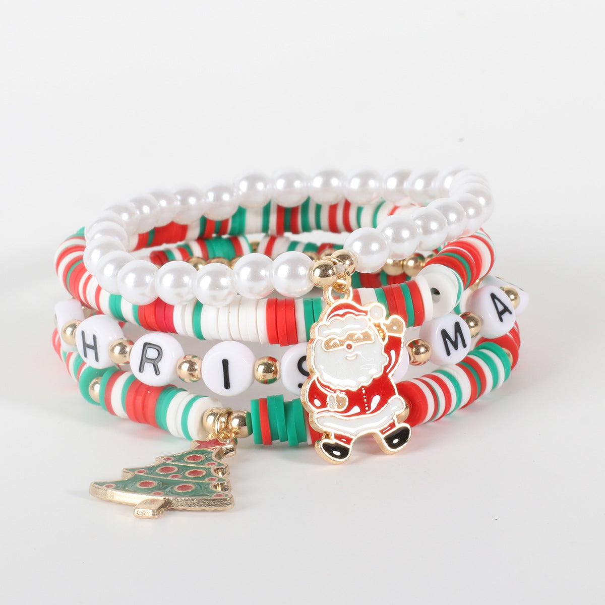 Wholesale Bohemian Christmas Letter Multi-layer Hand Decoration Soft Clay Elastic Bracelet ACC-BT-Yiran003