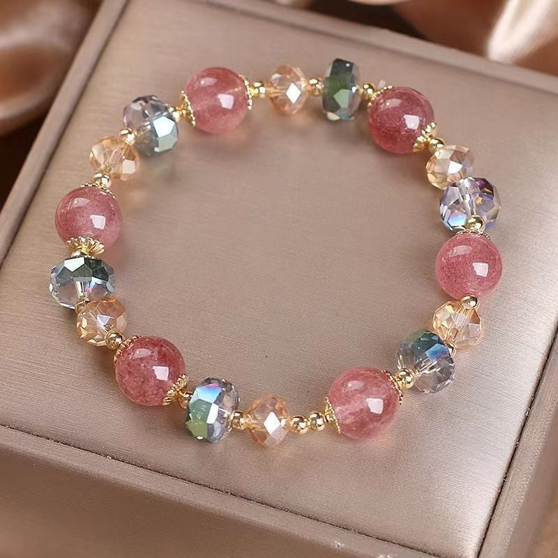 Wholesale Glass Beaded Bracelet,  Strawberry Jam Color,  Fashion Accessory for Women Boutique Resale