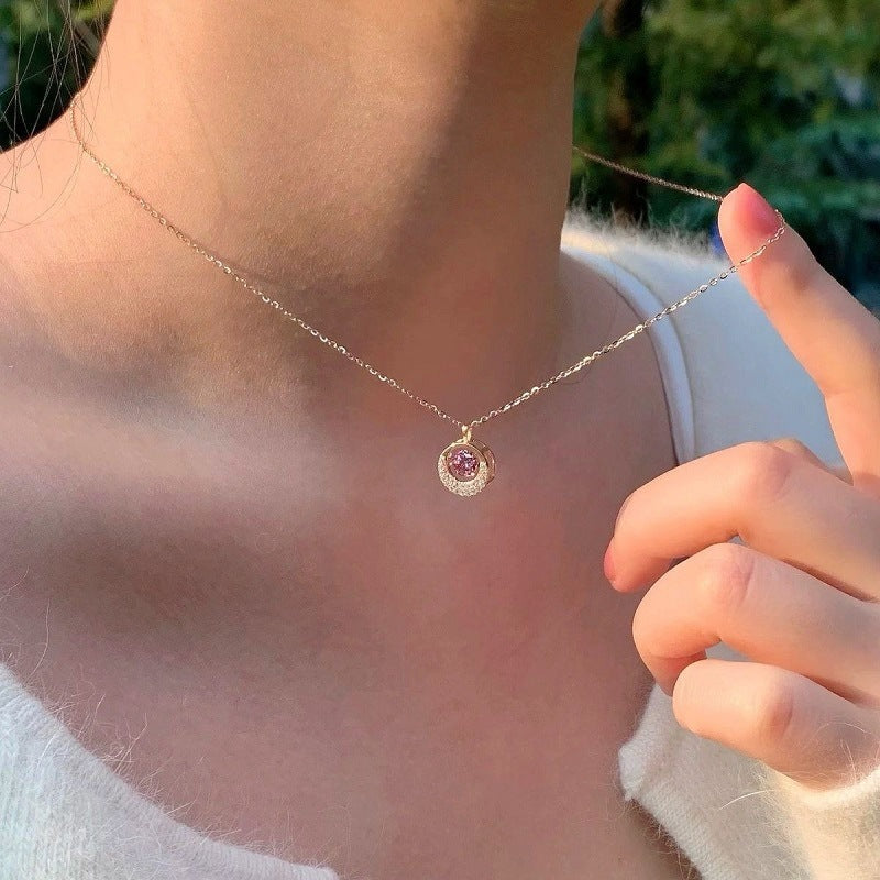 Wholesale Light Luxury Rose Gold Circle Zircon Necklace for Women - Elegant Boutique Resale Jewelry