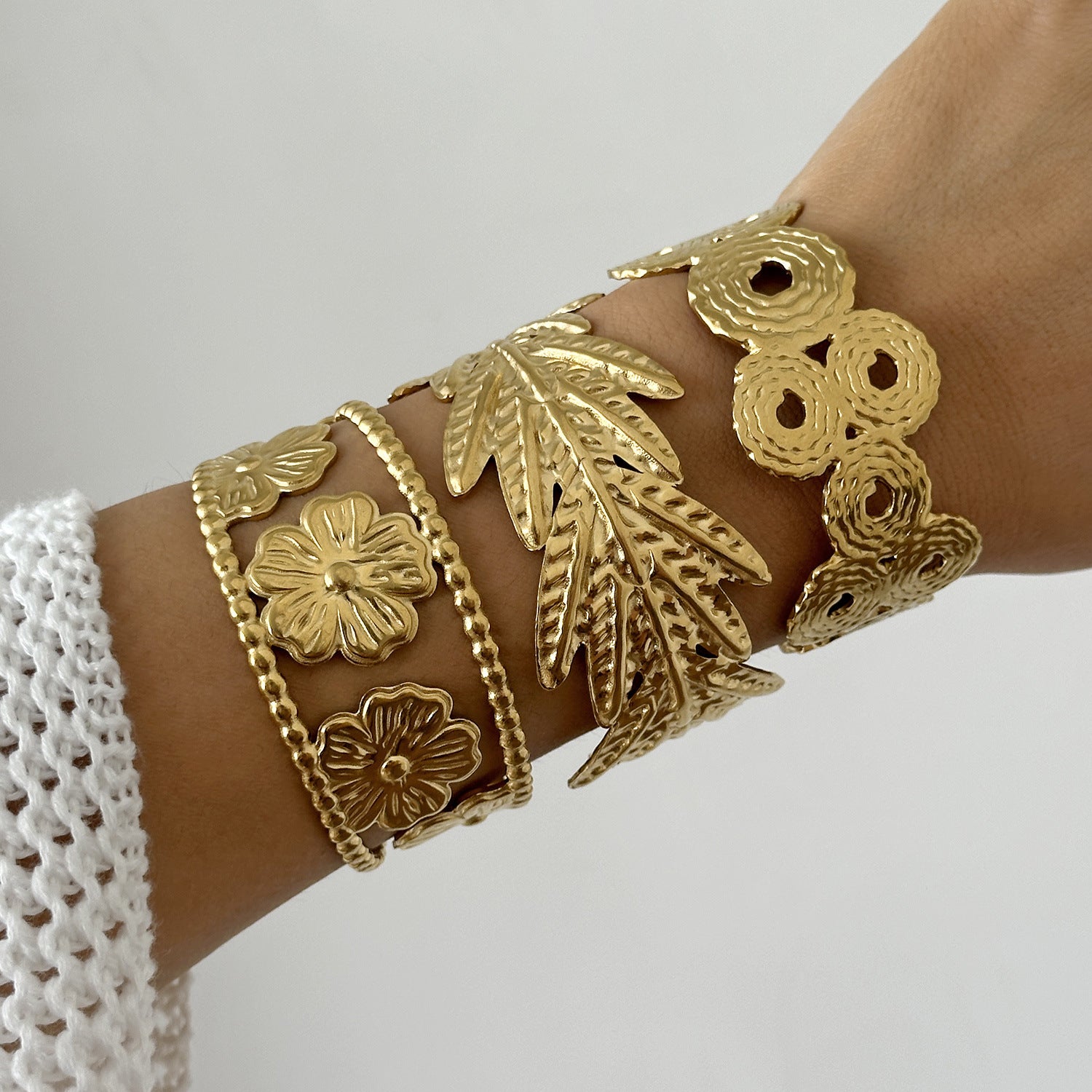 Wholesale Stainless steel  Irregular Leaf Wide Opening Bracelet