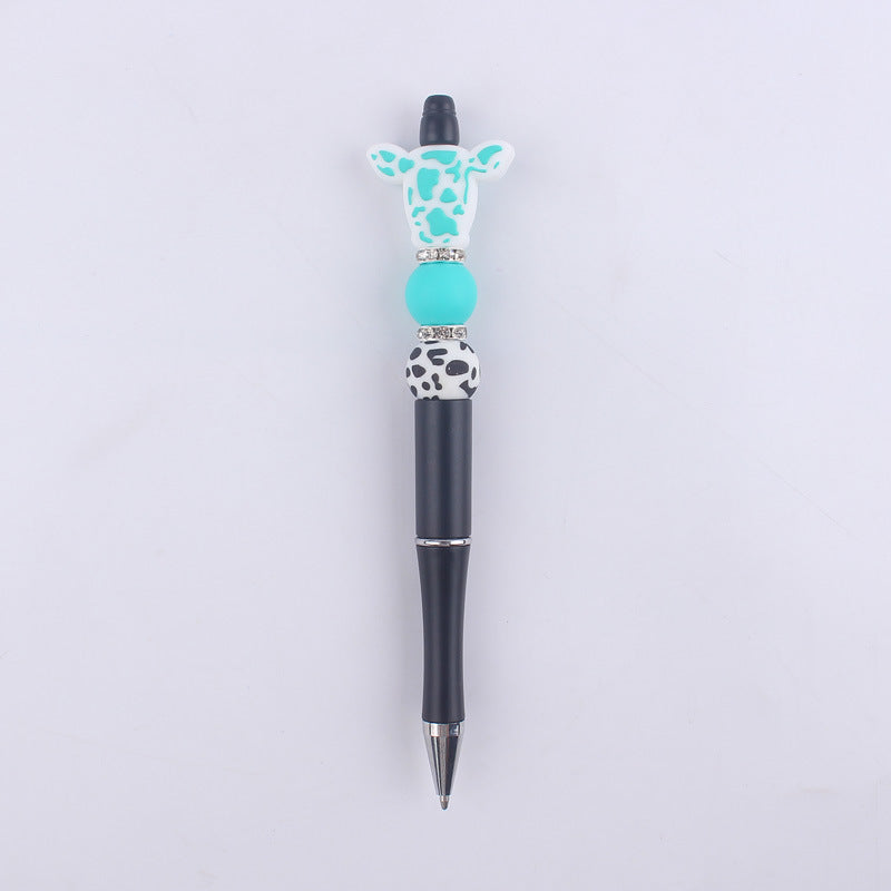 Wholesale creative cartoon cow head pattern silicone beaded pen  ballpoint gel pen