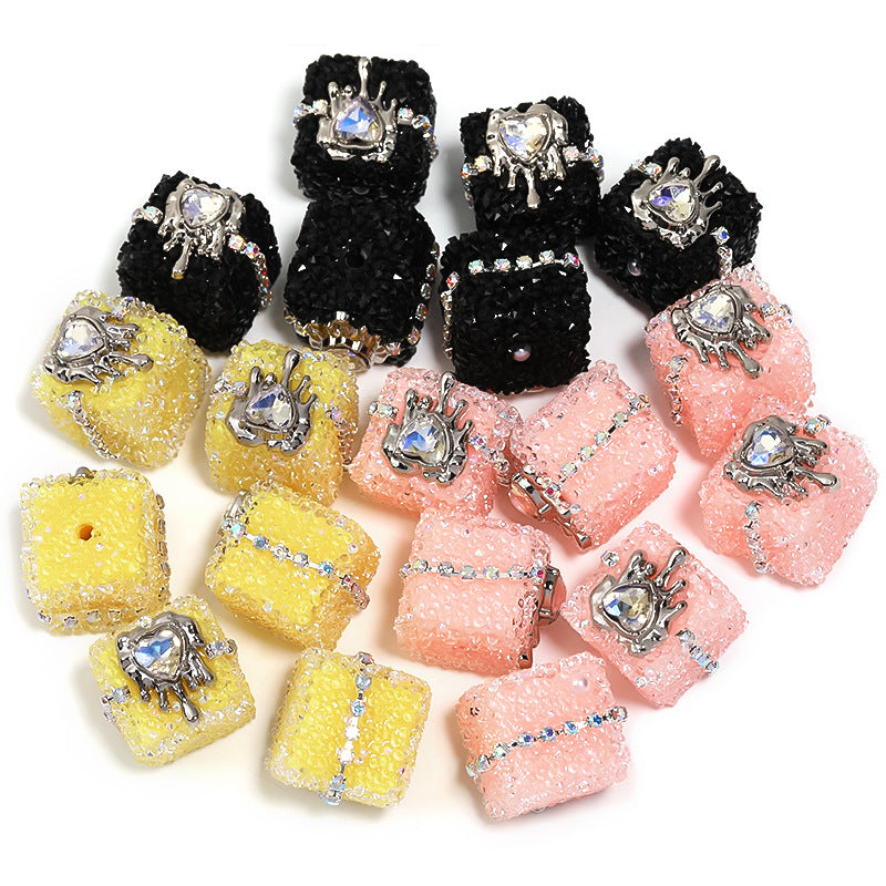 Wholesale of 5pcs/pack of Love Sugar Beads Square Full Diamond Beads ACC-BDS-BLG026
