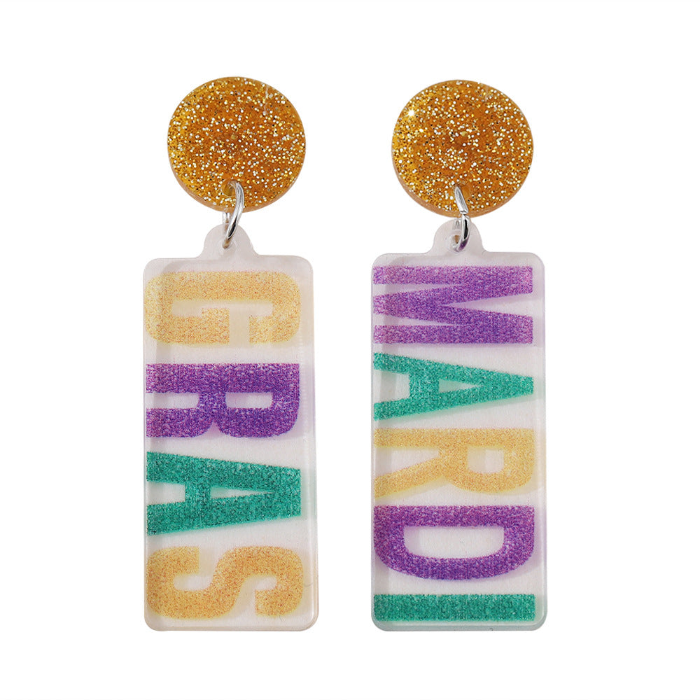 Wholesale Mardi Gras Letter Pendant Acrylic Earrings