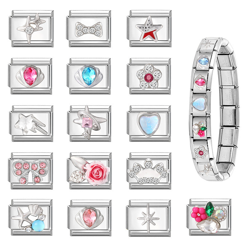 Wholesale  9mm Italian Charm Starter Bracelets DIY square Single Section Creative Stainless Steel Composable Bracelet