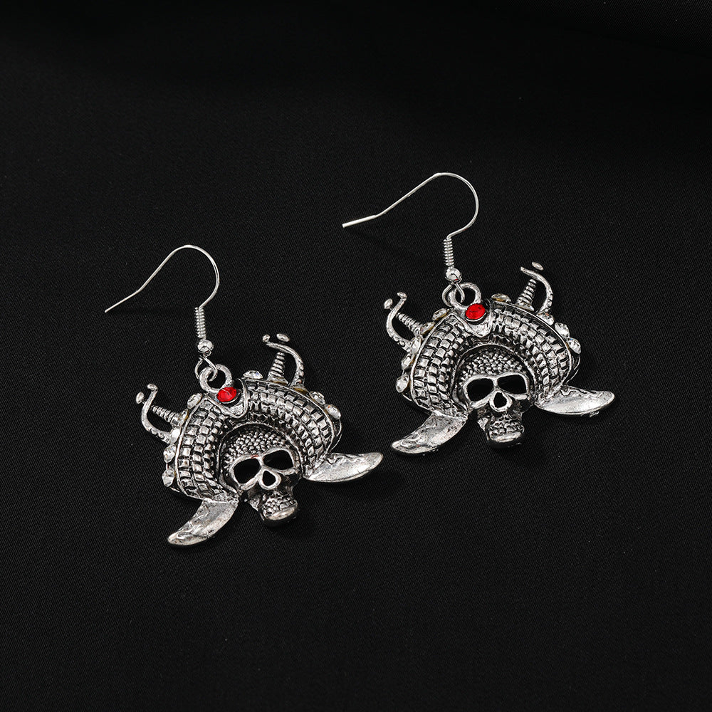 Wholesale Alloy Ancient Silver Skull Pirate Earrings  Fashion Accessory