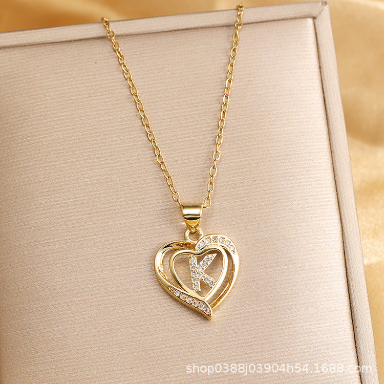 Wholesale Titanium Steel Plated 18K Gold English Letter Pendant Necklace