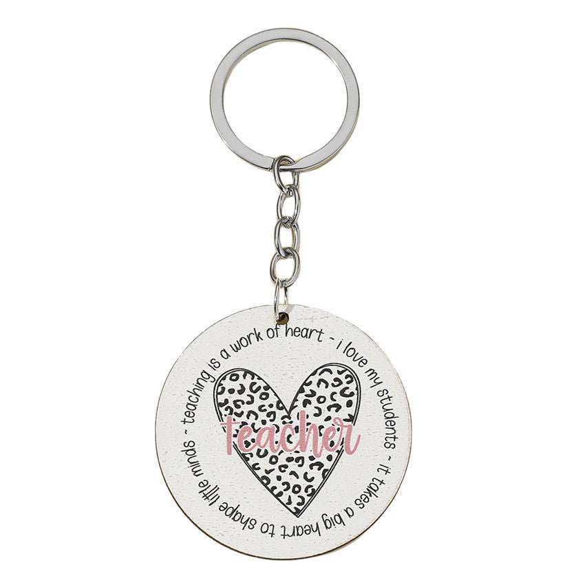 Wholesale Leopard Print Rainbow Teacher's Day Wooden Keychain ACC-KC-RongR025