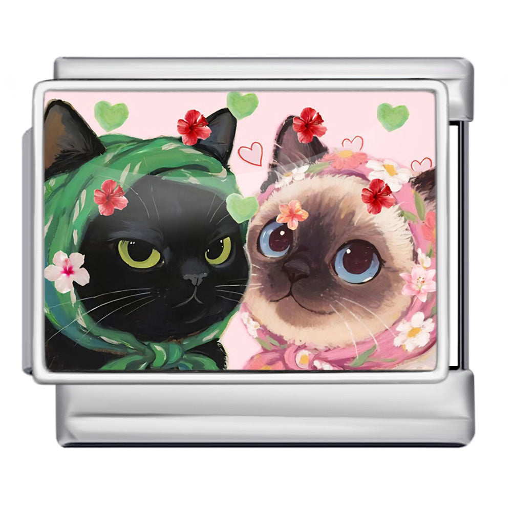 Wholesale Italian Charm Bracelet 9mm DIY Cute Cat Series  Creative Stainless Steel Composable Bracelet