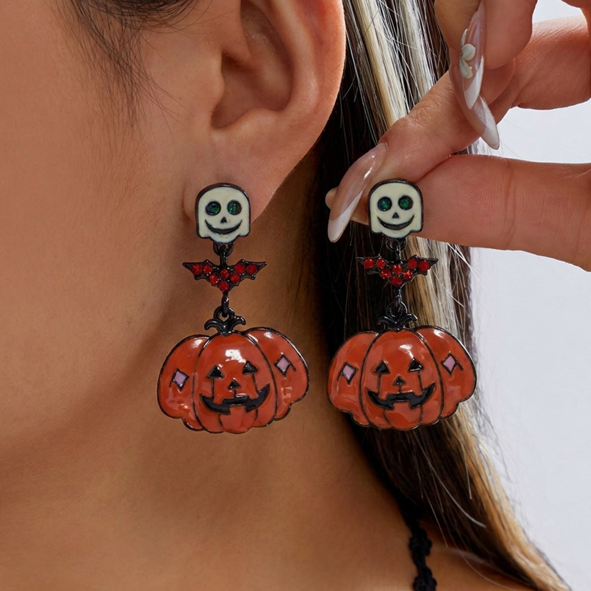 Wholesale  Skull Pumpkin Drip Rhinestone Earrings Alloy Fashion Jewelry for Party