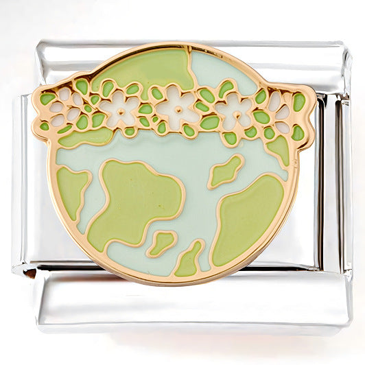 Wholesale Italian Charm Bracelet 9mm DIY Splicing Green Pink Heart Flower Stainless Steel Composable Bracelet