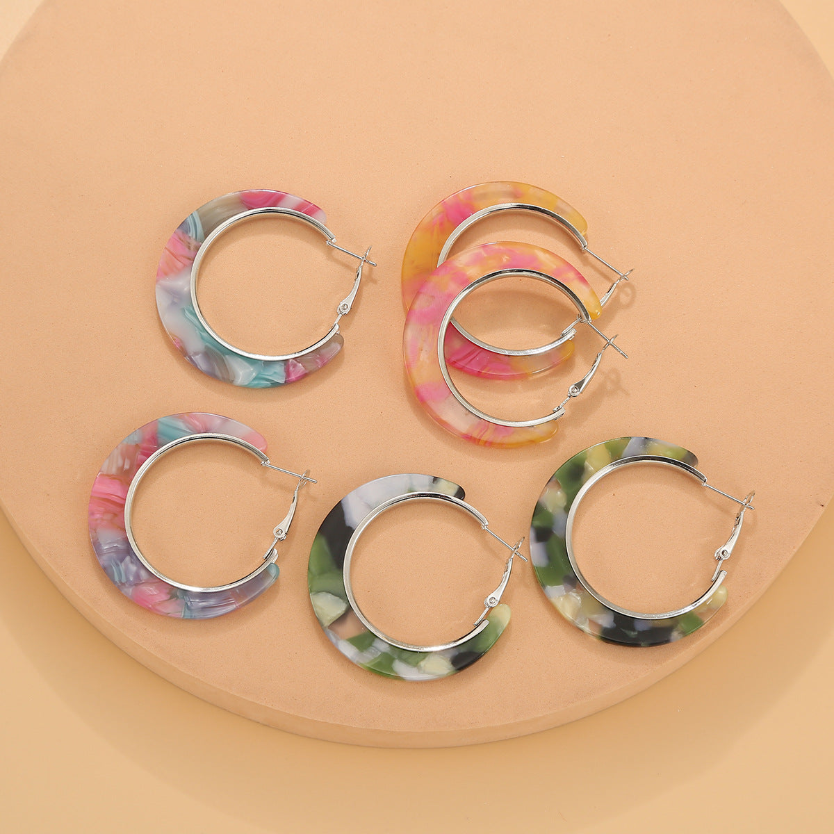Wholesale Modern Acetate C-Shaped Round Earrings Geometric Design Gift Jewelry Accessory