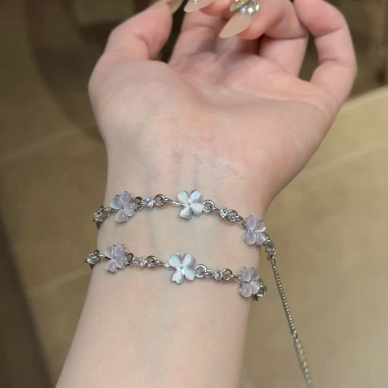 Wholesale Pink Four Leaf Clover Bracelet Summer Chic Jewelry Accessory Gift For Women