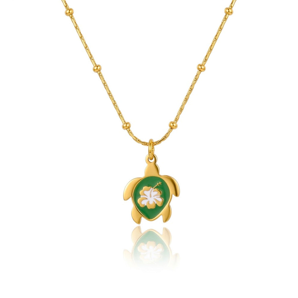 Wholesale Ocean Style Titanium Steel   Enamel Sea Turtle and Starfish Necklace