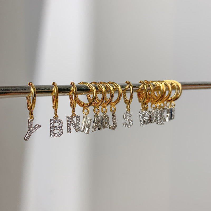 Wholesale 26 English Letters Diamond Gold and Silver Color Matching Earrings ACC-ES-XinDong001