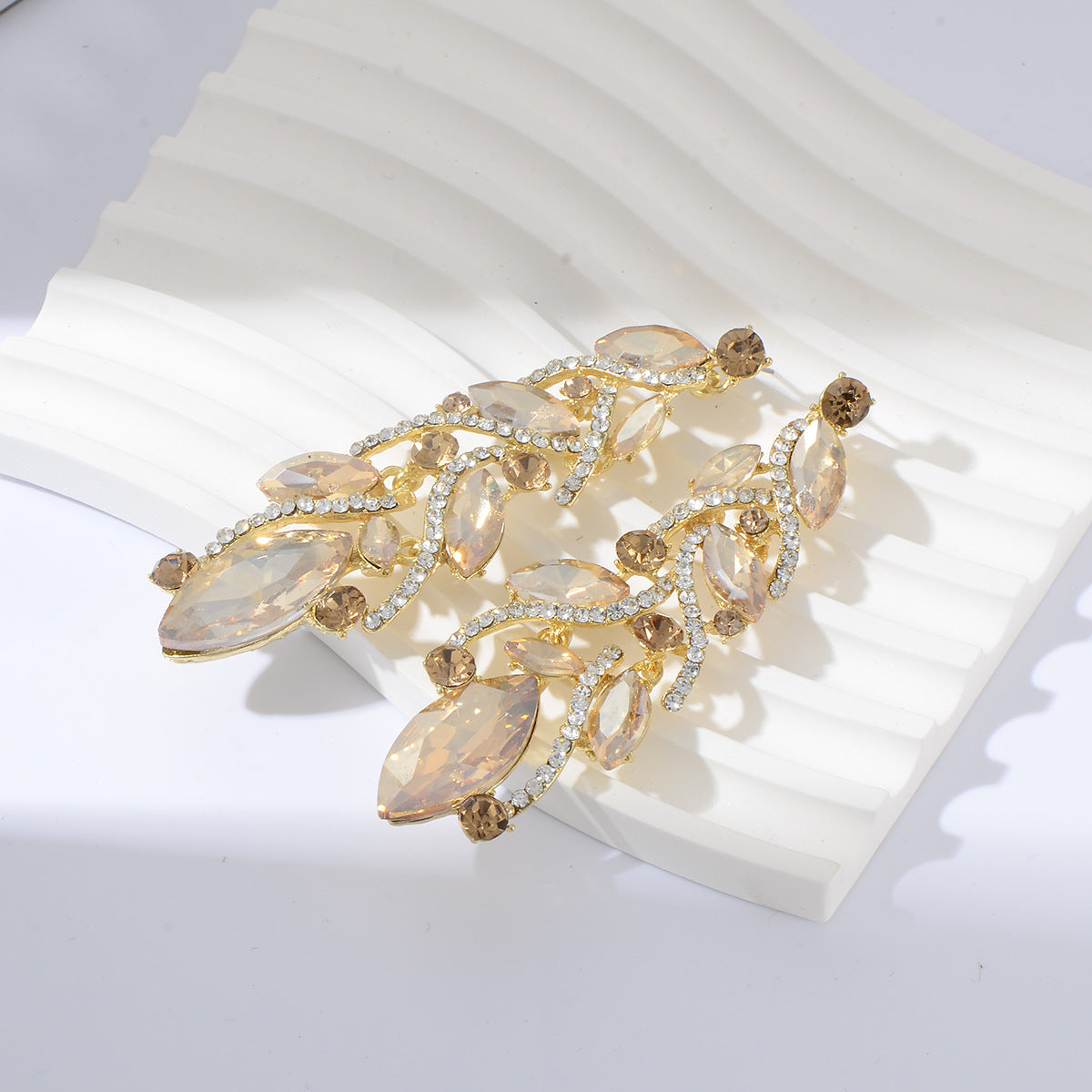 Wholesale Light Luxury Earrings Copper Plated Zircon Colored Crystal Leaf Tassel Earrings ACC-ES-YiN001
