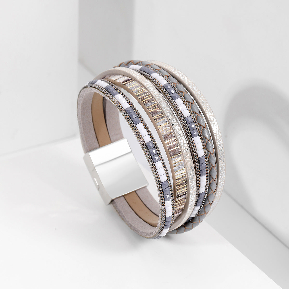 Wholesale Bohemian Bracelet Hand Woven Leather Bracelet Alloy Magnetic Clasp Bracelet ACC-BT-ZiGe035