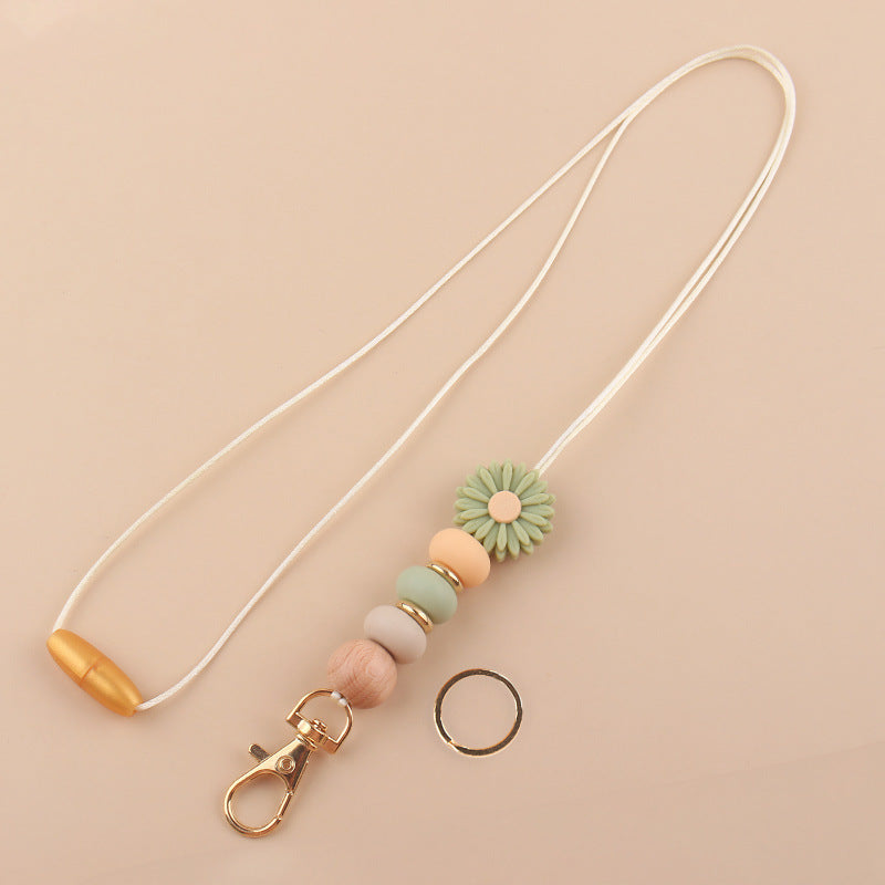 Wholesale Daisy Silicone Beaded Name Tag Snap Necklace Keychain Bulk Keychains ACC-KC-GuangTian047