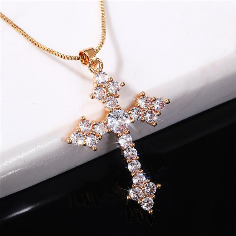 Wholesale crystal cross necklace  inlaid white stone gem necklace