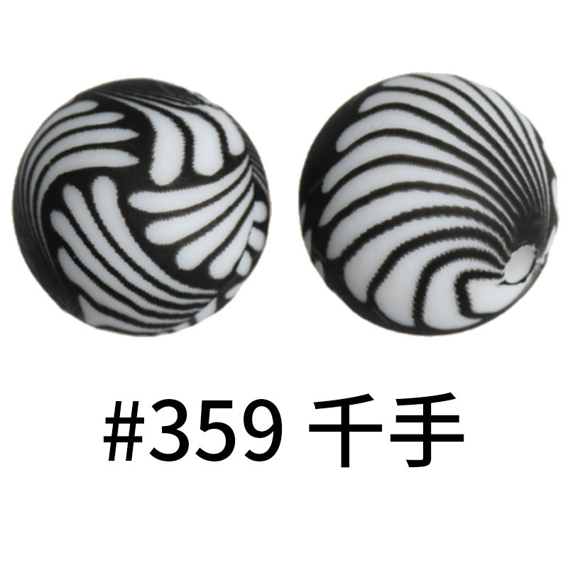 Wholesale 50pcs 15mm Western Style Leopard Skull Color Aztec Printed Silicone Balls Beads ACC-BDS-HeSheng004