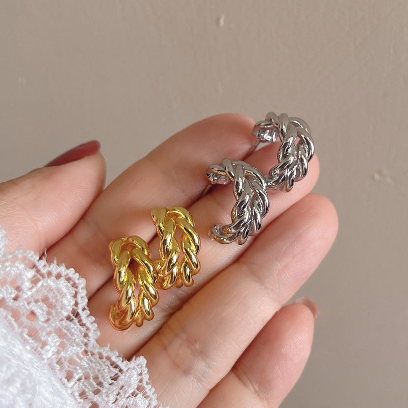 Wholesale Double Layer Braided C Ring Earrings Light Luxury Style Simple Versatile Everyday Jewelry Accessory