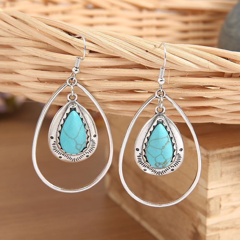 Wholesale Retro Bohemian Turquoise Drop Earrings,  Electroplated Alloy Dangle Earrings,  Boutique Resale
