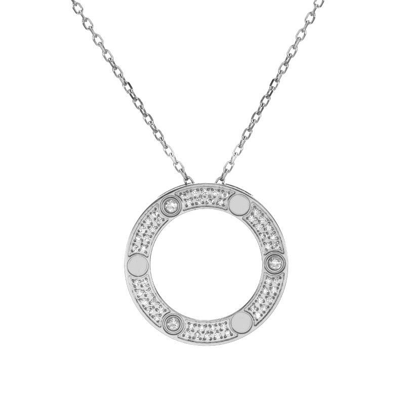 Wholesale Rose Gold Single-Ring Big Disc Screw Detail Clavicle Necklace
