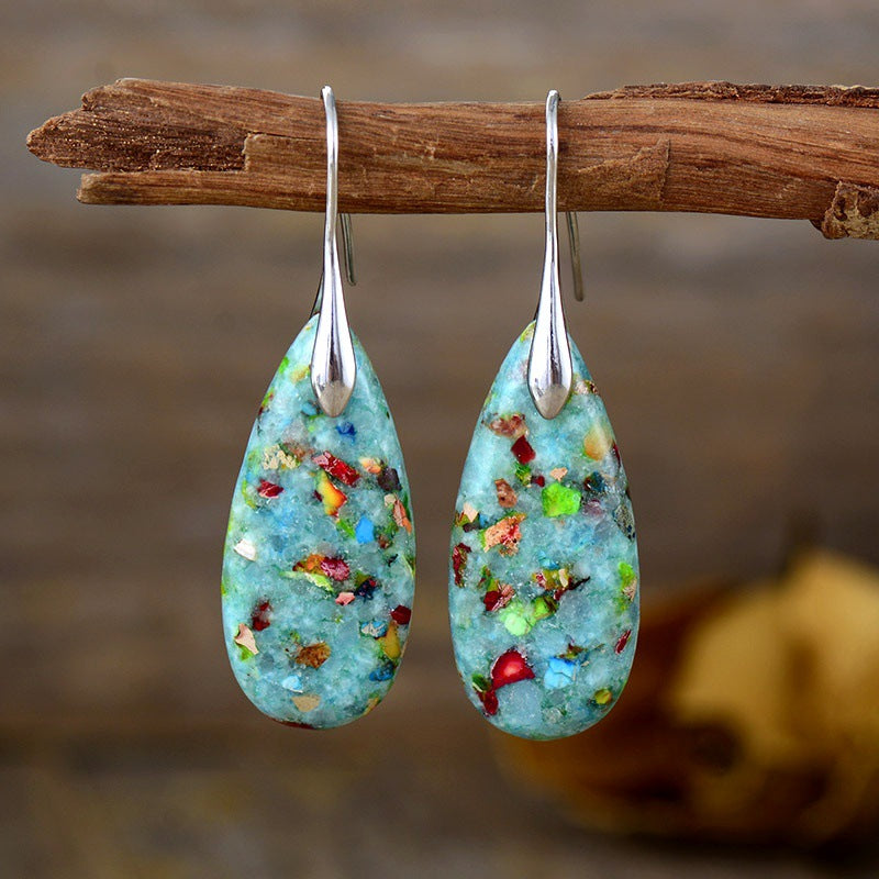 Wholesale Bohemian Natural Stone Emperor Stone Water Drop Pendant Earrings ACC-ES-LZ004