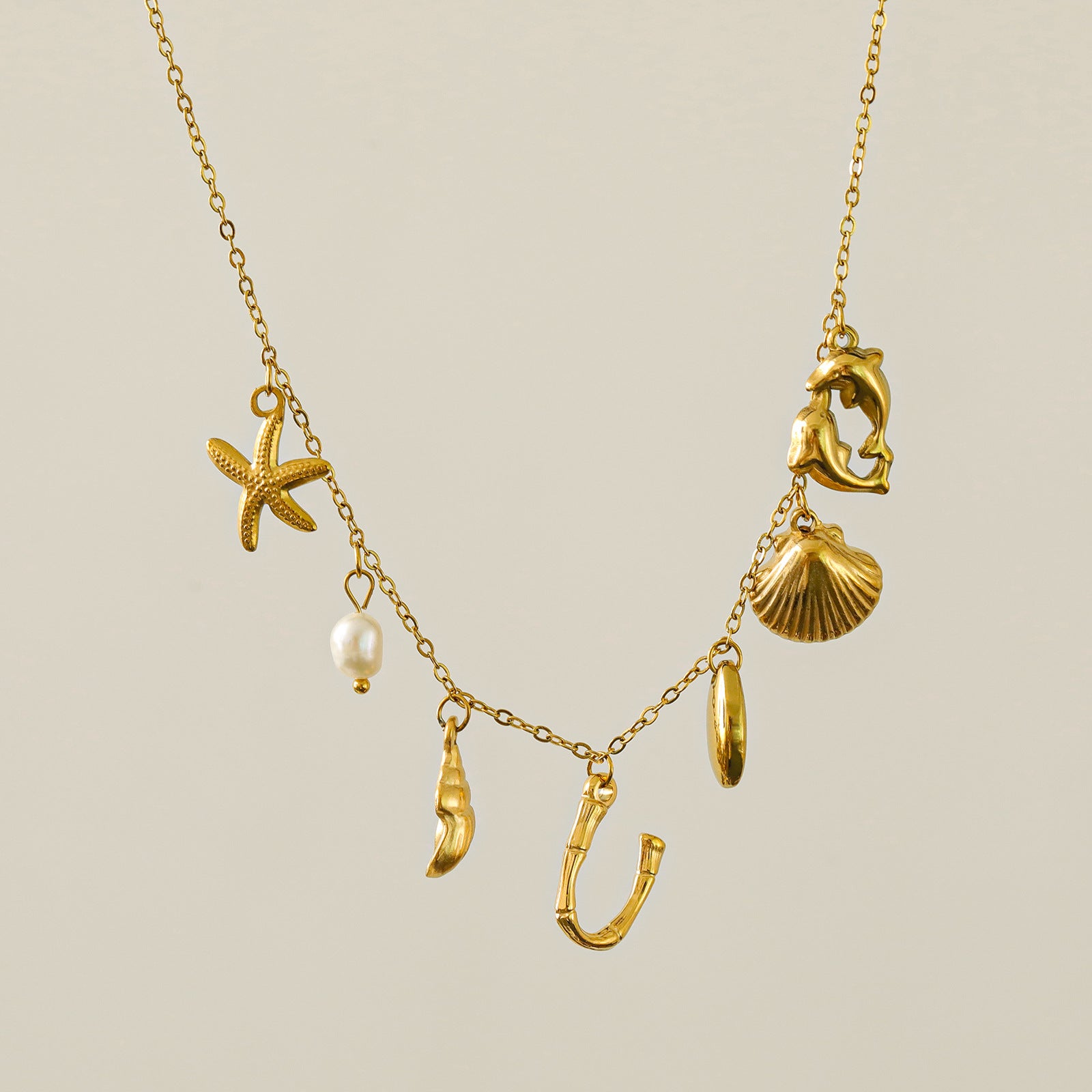 Wholesale 26 Letters Freshwater Pearl Starfish Ocean Series Necklace