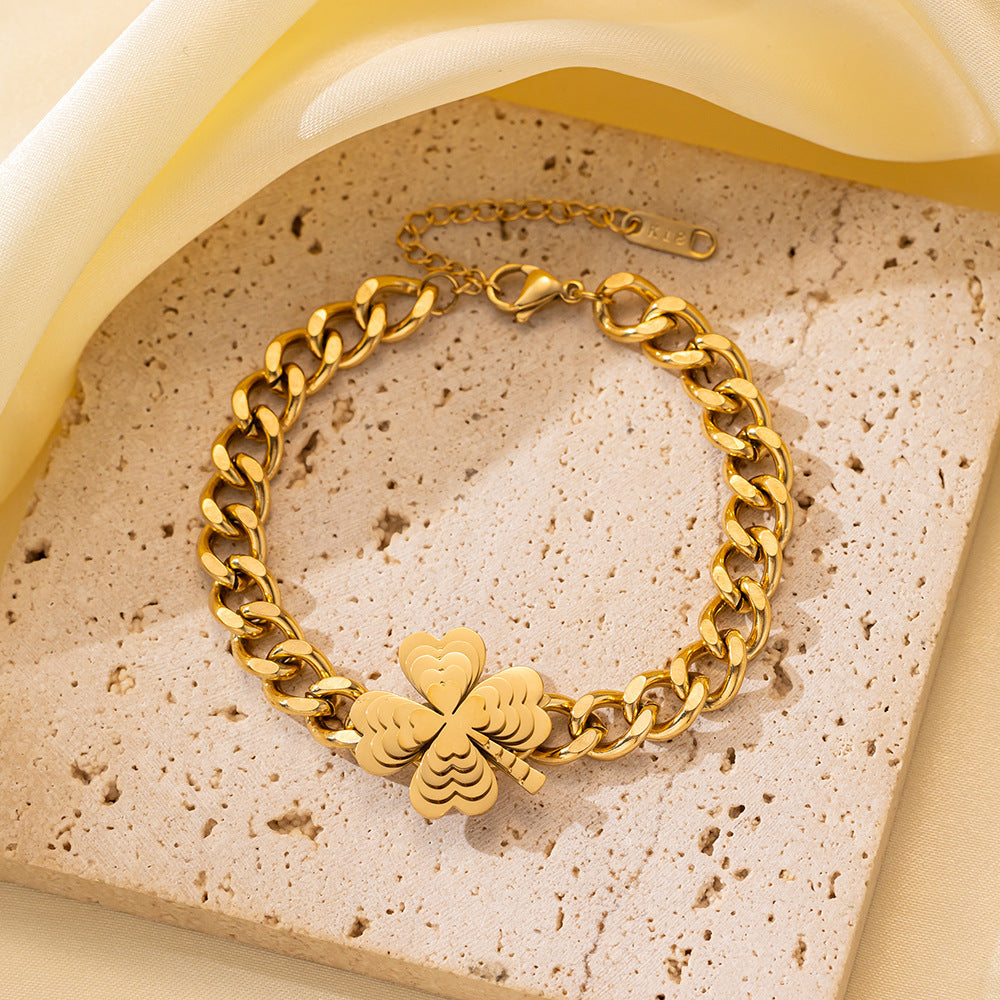 Wholesale Light Luxury Bracelet Gold Plated Bracelet Butterfly Pearl Flower Bracelet Titanium Steel Bracelets ACC-BT-Tais004