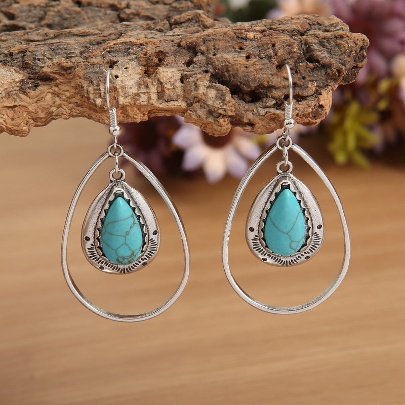 Wholesale Retro Bohemian Turquoise Drop Earrings,  Electroplated Alloy Dangle Earrings,  Boutique Resale