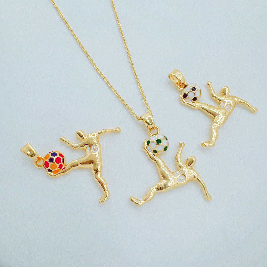 Wholesale Gold Plated Copper Football Pendant Necklace