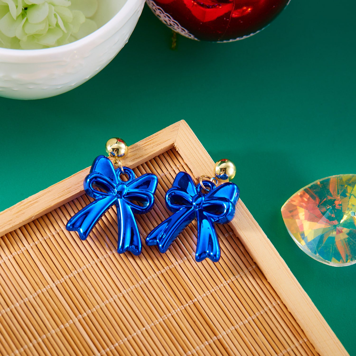 Wholesale color geometric Christmas bow earrings