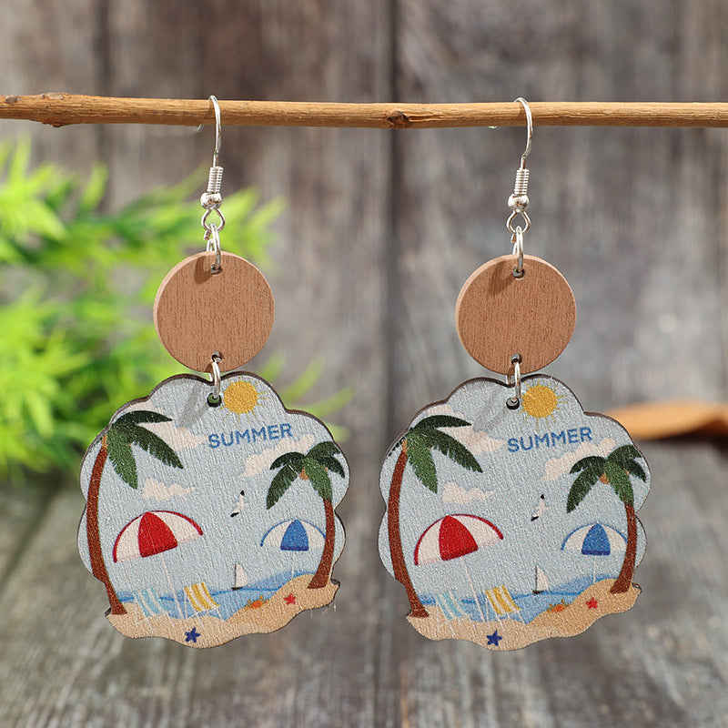 Wholesale Wooden Earrings for Women,  nut Tree Pattern Beach Summer Style Fashion Accessory