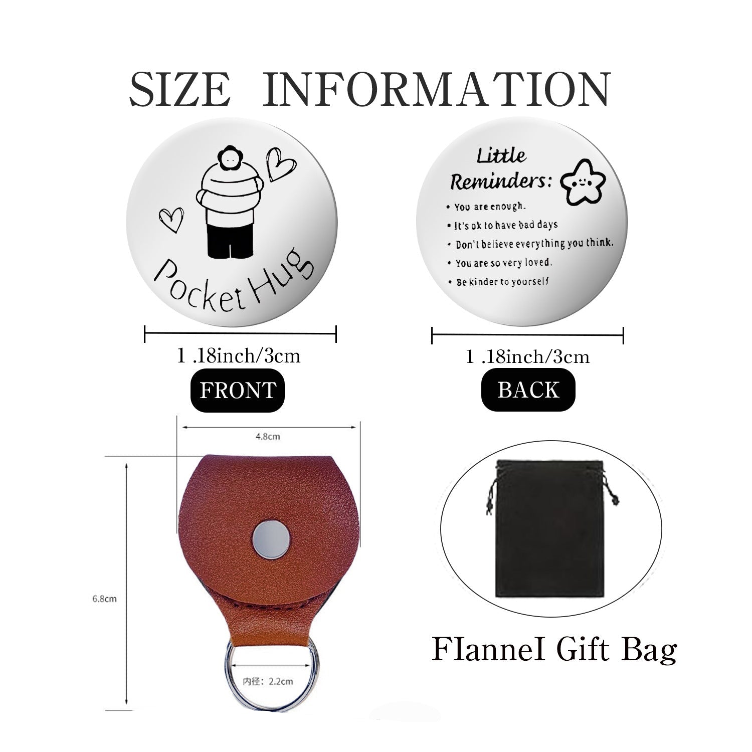 Wholesale Pocket Hug Genuine Leather Stainless Steel Double Sided Engraving Hug Keychain