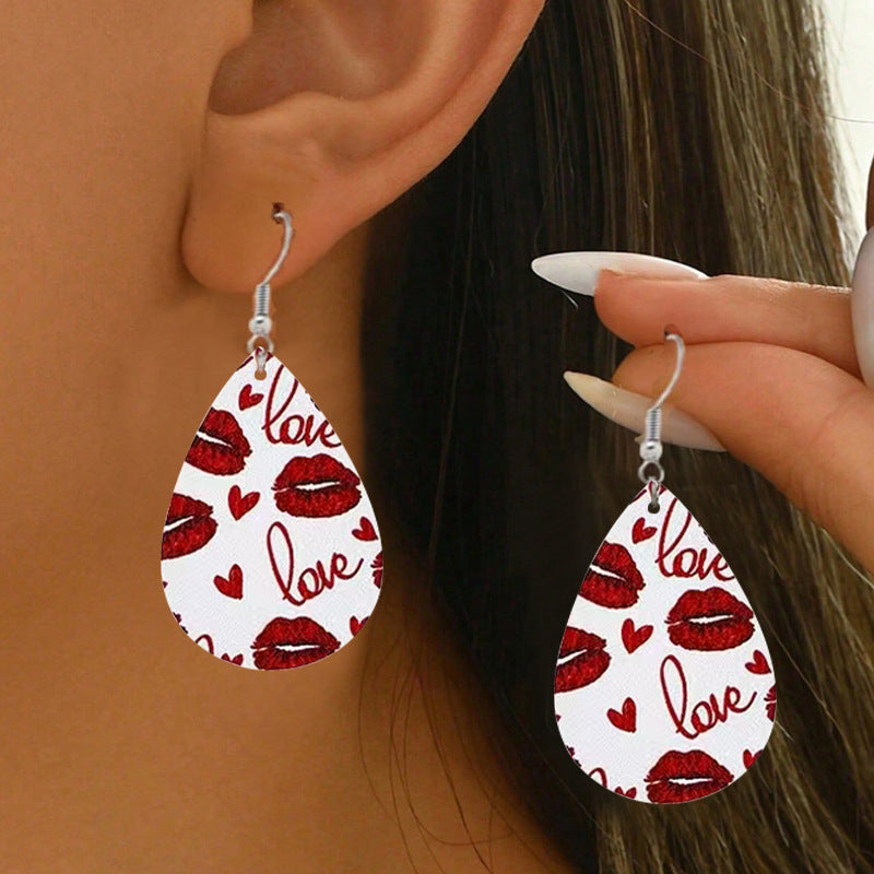 Wholesale PU leather heart-shaped earrings