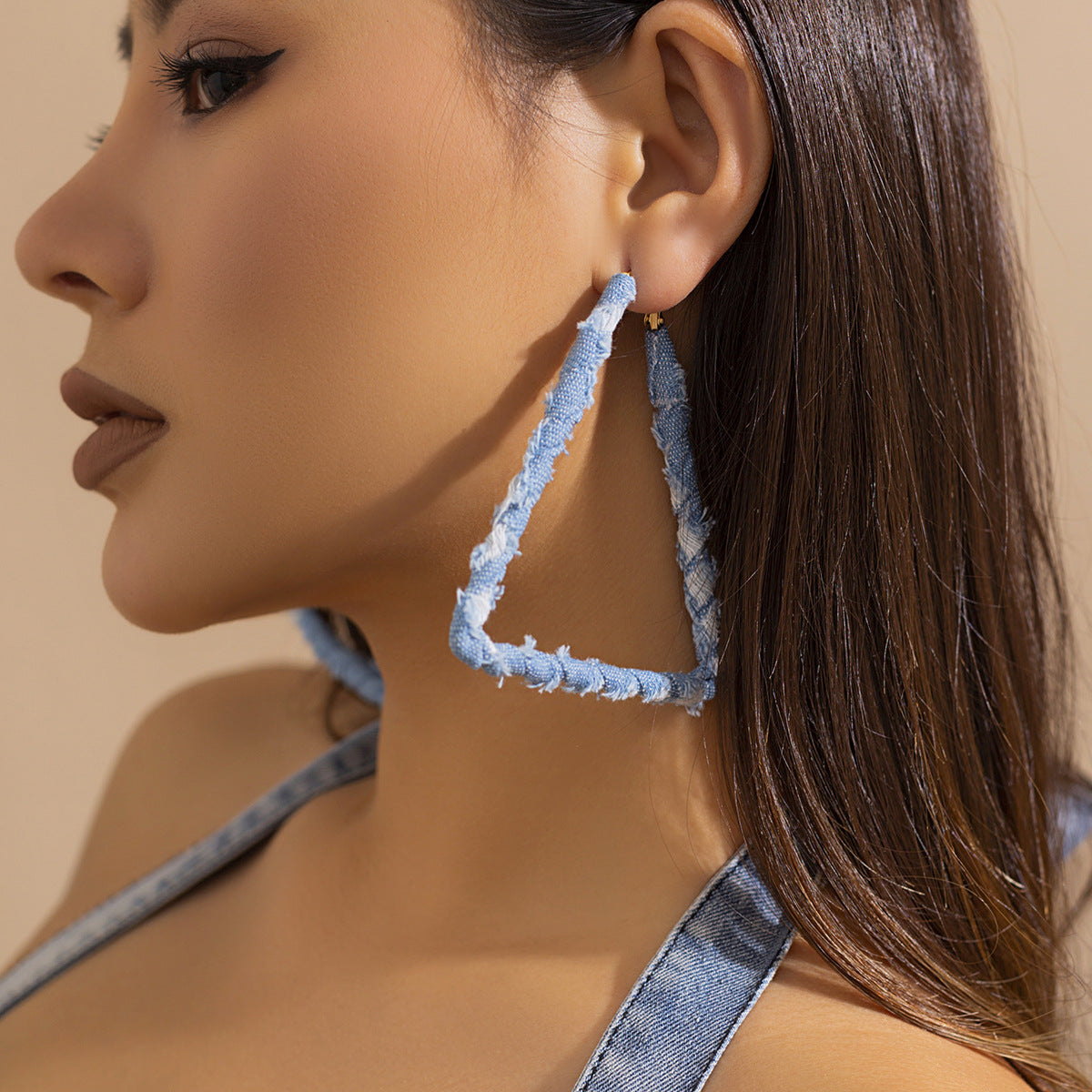 Wholesale Retro Exaggerated Denim Printed Cloth Earrings Studs Statemente Earrings ACC-ES-DN007