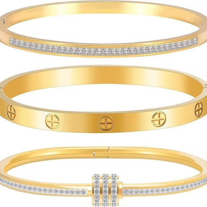 Wholesale Ins Style Cross Nail Micro-Set Zircon Bracelet Stainless Steel Electroplated Fashion Accessory