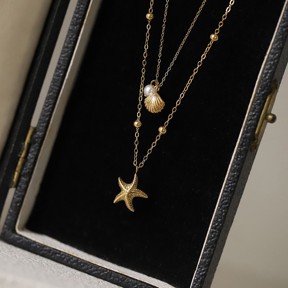 Wholesale Island Style Starfish Shell Pendant Double Layer Necklace