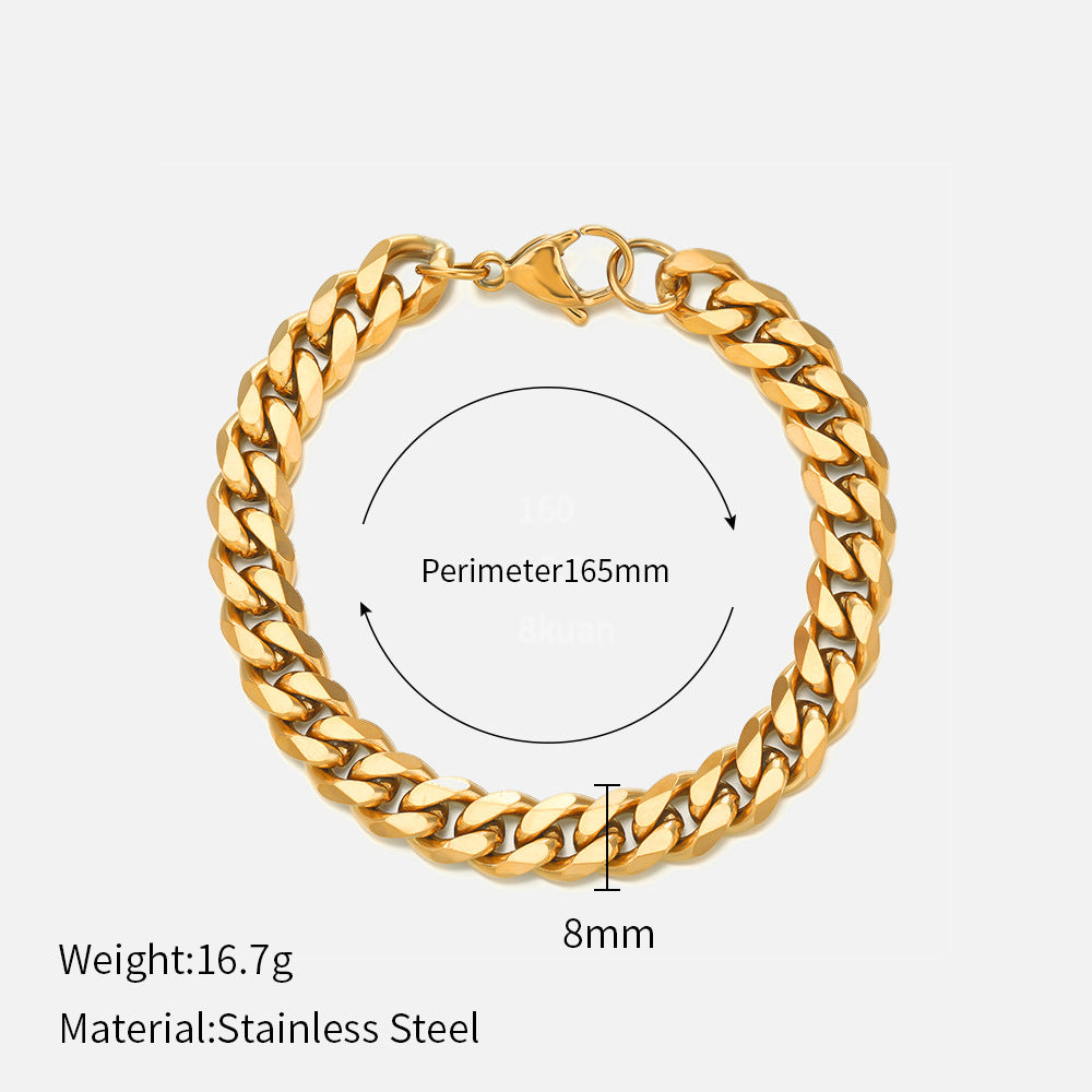Wholesale  Stainless Steel Bracelets Real Gold Electroplating Smooth  Cuban Chain