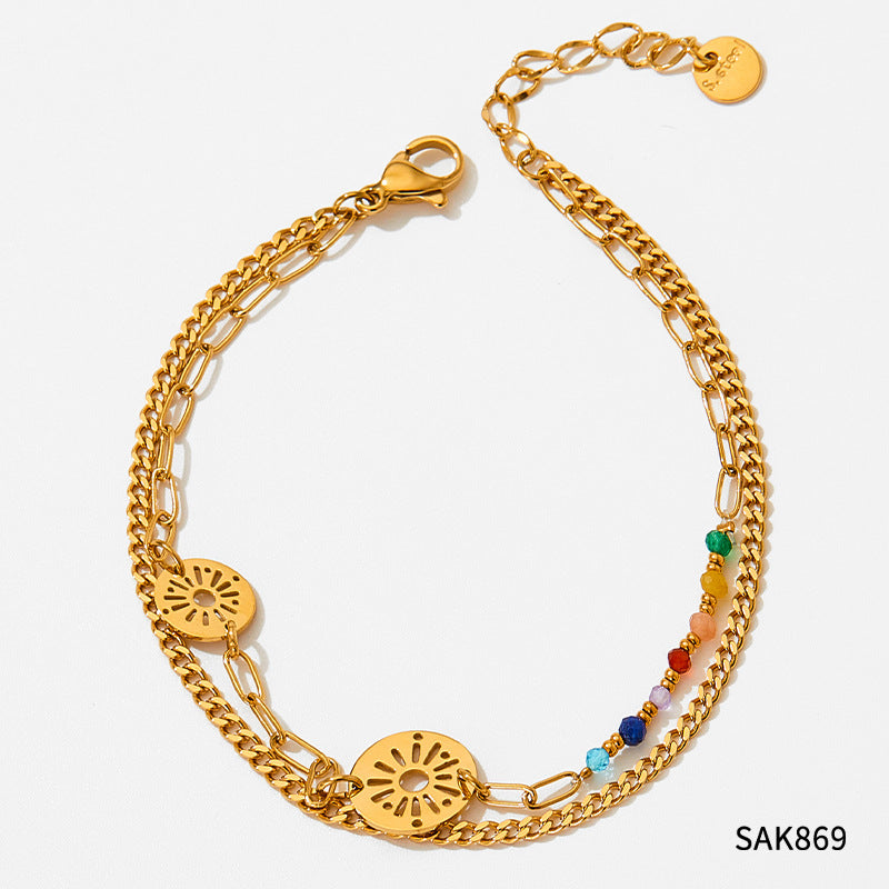 Wholesale  Stainless Steel Inlaid Colorful Zircon Geometric  Bracelet