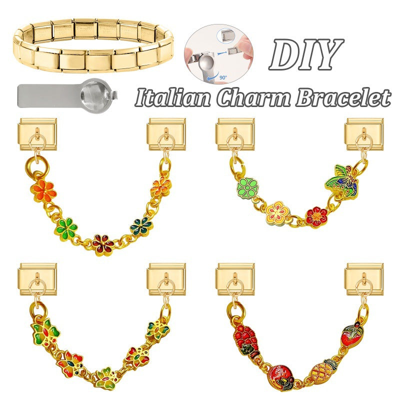 Wholesale Italian Charm Bracelet 9mm DIY Splicing Double Pendant  Stainless Steel Composable Bracelet