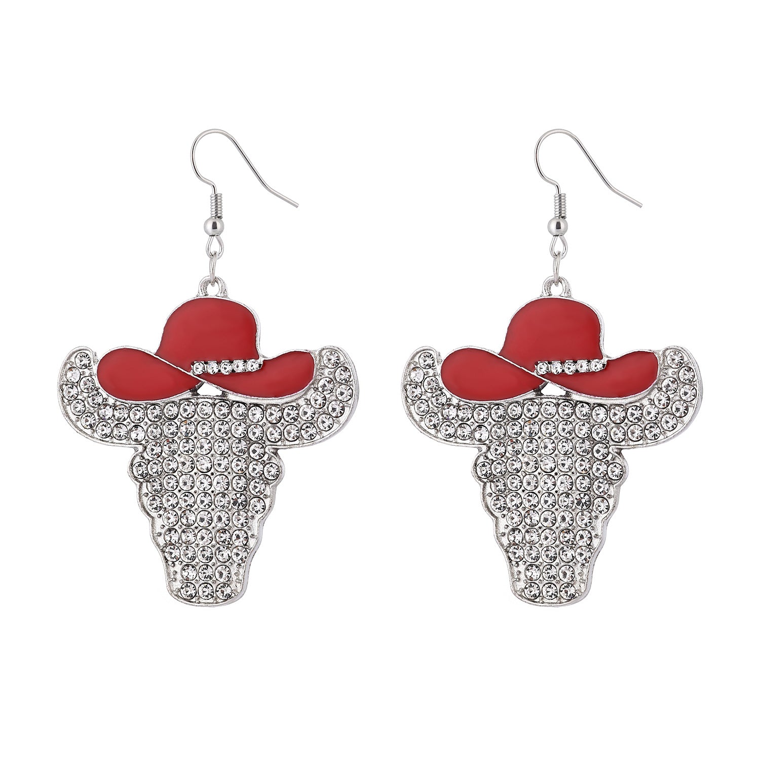 Wholesale  creative western cow's head diamond pendant earrings