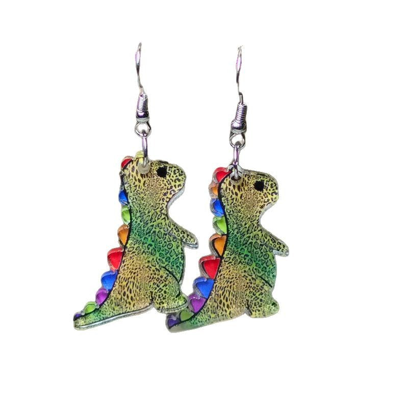 Wholesale Acrylic Cute cartoon colorful leopard print dinosaur earrings