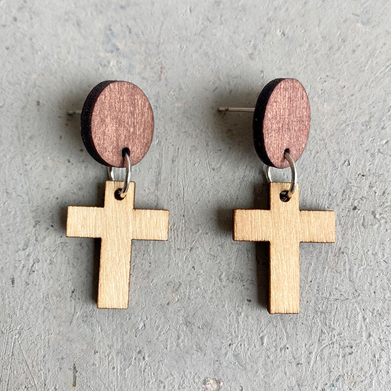 Wholesale 3 pairs/ pack Wooden Cross Cactus Western Style Earrings
