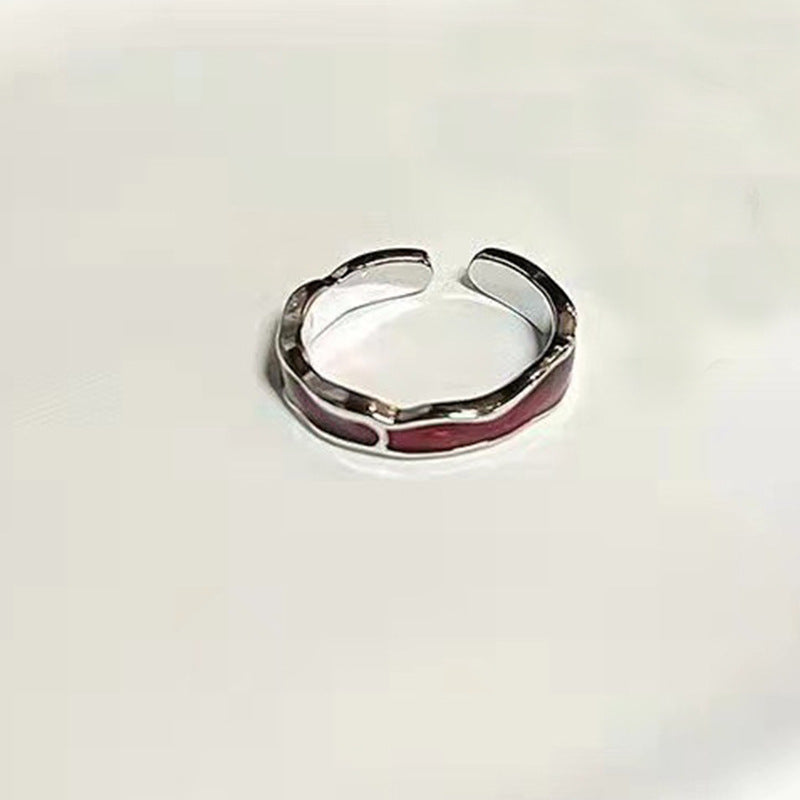 Wholesale Retro Red Geometric Gemstone Design Ring for Men and Women Niche Personality Punk Dark Hollow Texture Metal Ring