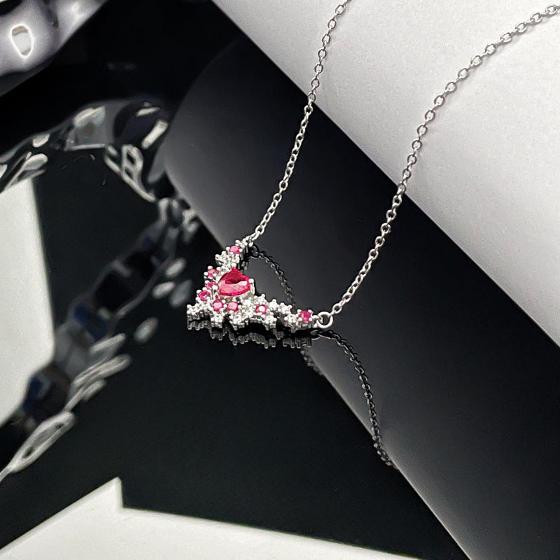 Wholesale  Light Luxury Geometric Butterfly Red and Blue Love Zircon Necklace