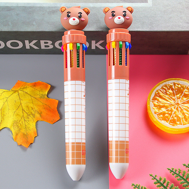 Wholesale Cartoon Bear Ten Colors Cute Writing Stationery Color Press Ballpoint Pen ACC-PN-Liuj002
