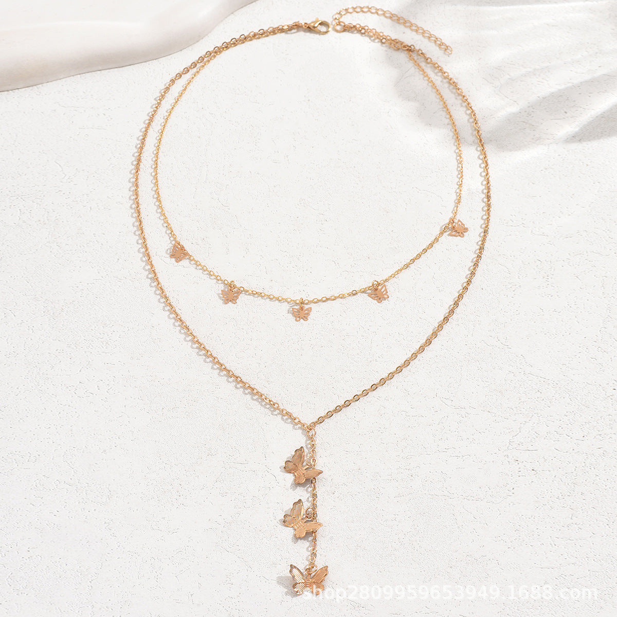Wholesale Electroplated Iron Double-Layer Butterfly Pendant Necklace,  Trendy Layering Jewelry for Women Everyday Fashion